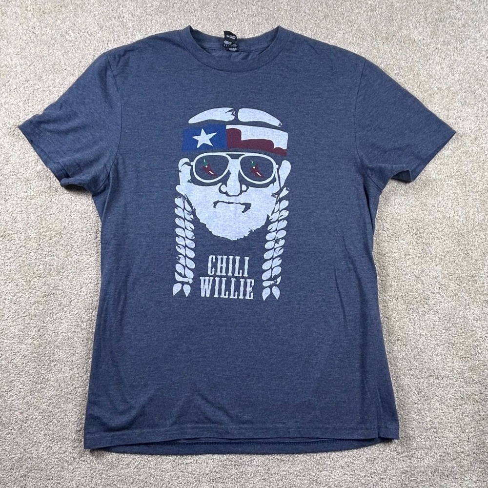 District Chili Willie Nelson Texas Flag Graphic T-Shirt Blue Small S